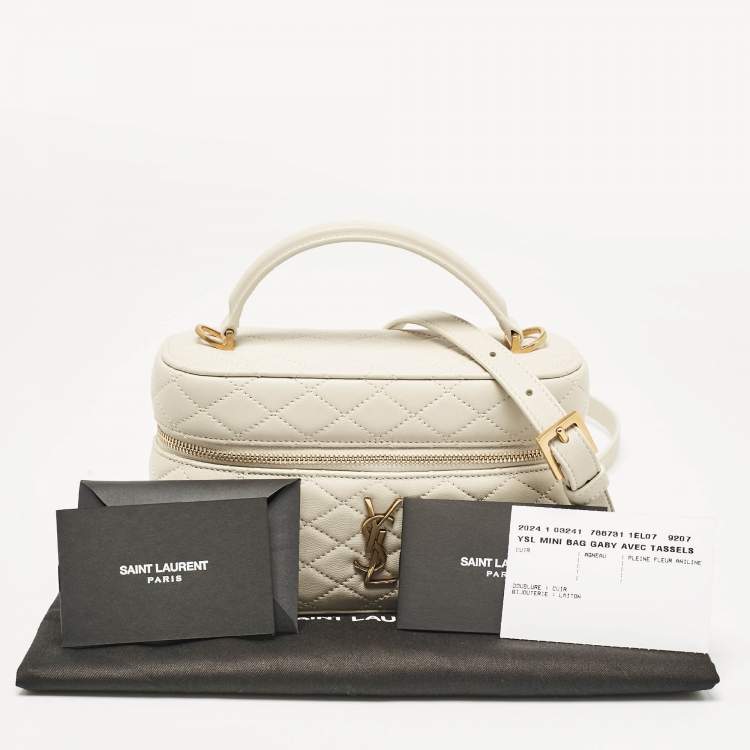 Pre Owned Saint Laurent White Quilted Leather Mini Gaby Vanity Bag