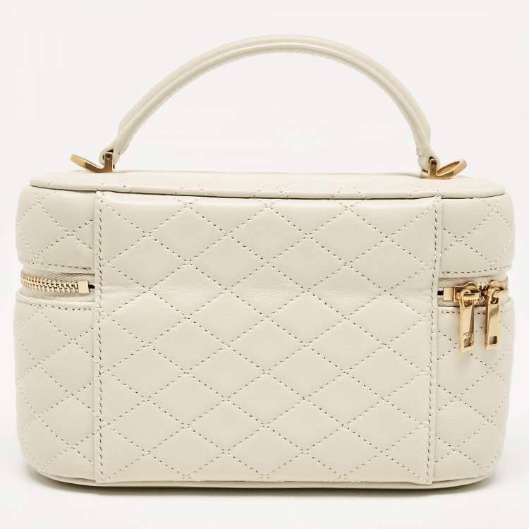 Pre Owned Saint Laurent White Quilted Leather Mini Gaby Vanity Bag