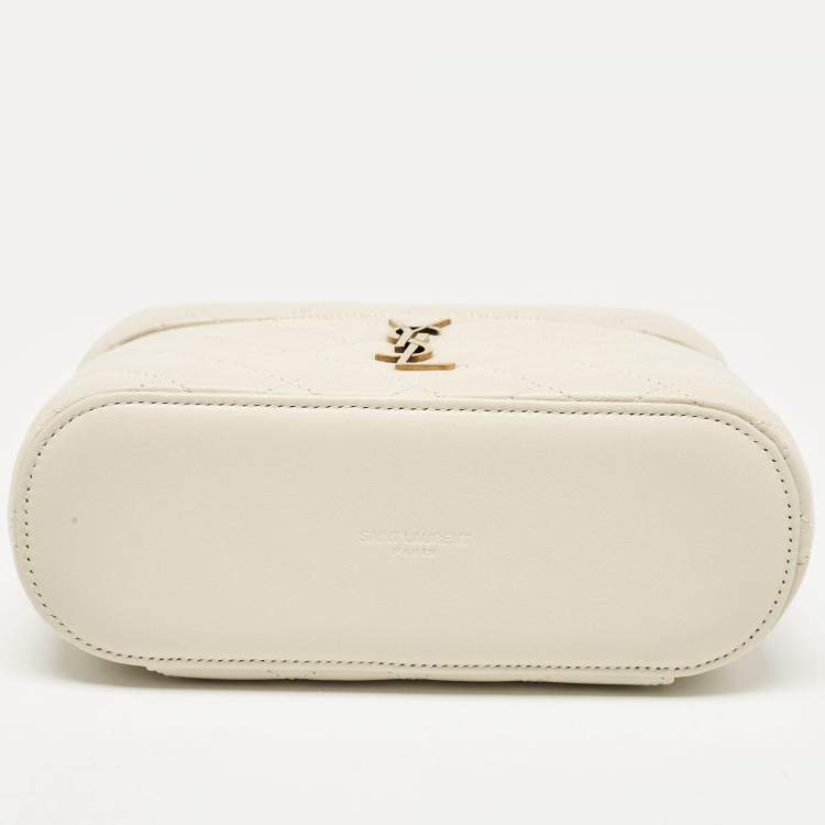 Pre Owned Saint Laurent White Quilted Leather Mini Gaby Vanity Bag