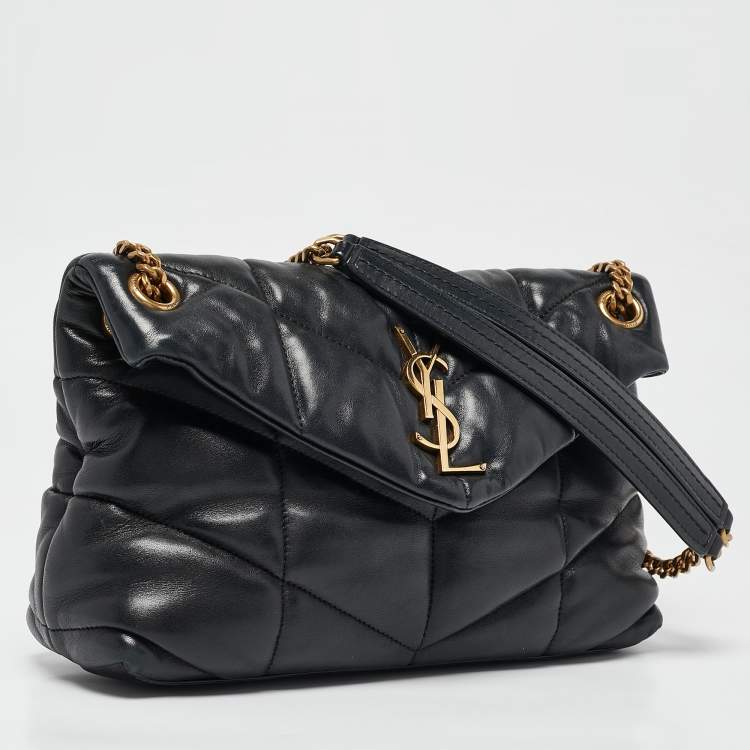 Pre Owned Saint Laurent Black Quilted Leather Small Puffer Chain Shoulder Bag