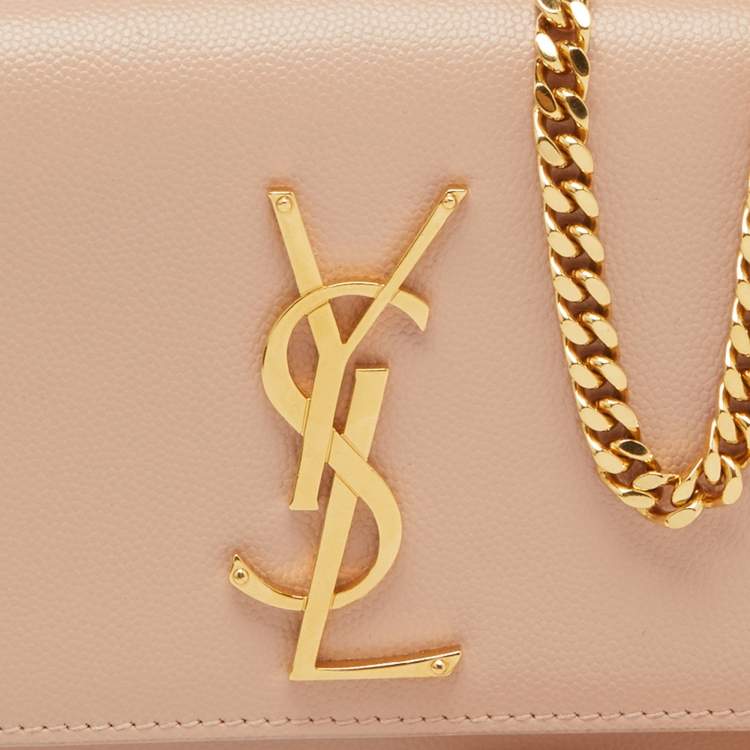 Pre Owned Saint Laurent Poudre Beige Grain Leather Small Kate Shoulder Bag