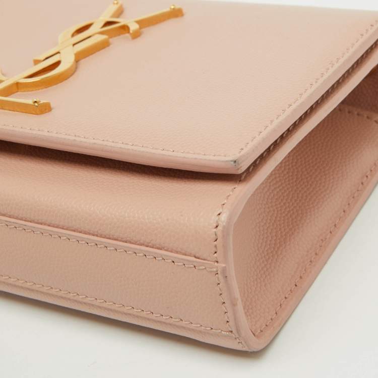 Pre Owned Saint Laurent Poudre Beige Grain Leather Small Kate Shoulder Bag