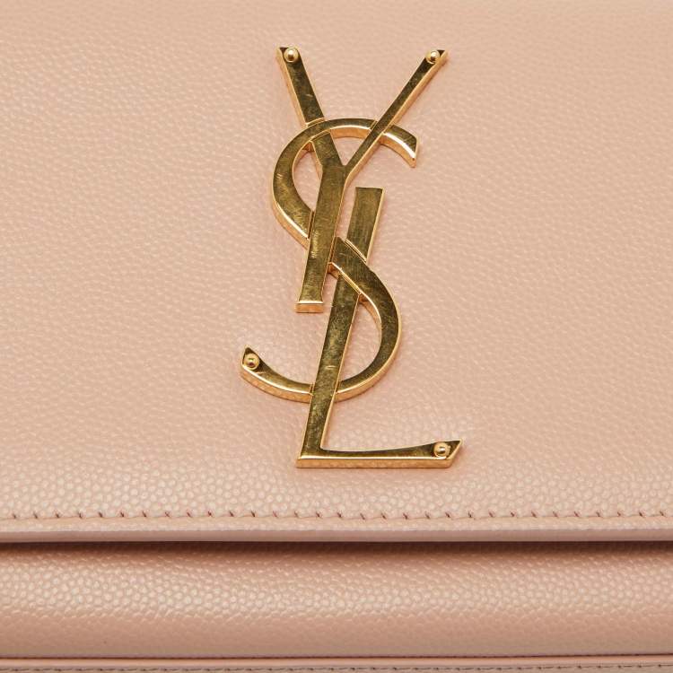 Pre Owned Saint Laurent Poudre Beige Grain Leather Small Kate Shoulder Bag