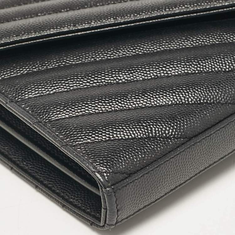 Pre Owned Saint Laurent Black Matelassé Leather Cassandre Envelope Chain Clutch