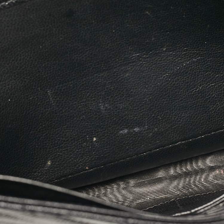Pre Owned Saint Laurent Black Matelassé Leather Cassandre Envelope Chain Clutch