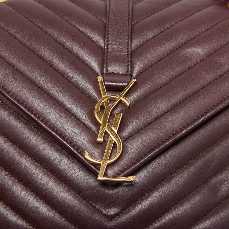 Pre Owned Saint Laurent Burgundy Matelassé Leather Medium Cassandre Flap Bag