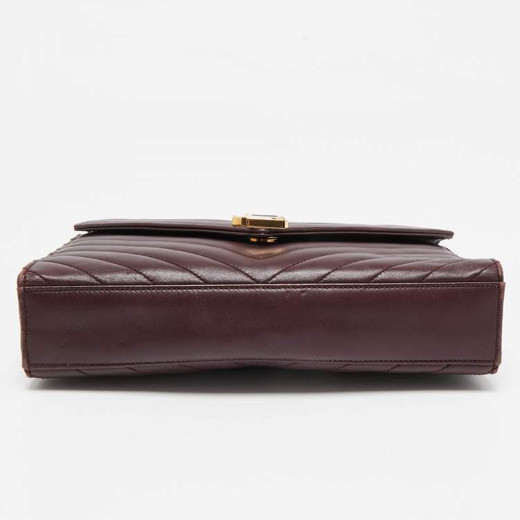Pre Owned Saint Laurent Burgundy Matelassé Leather Medium Cassandre Flap Bag