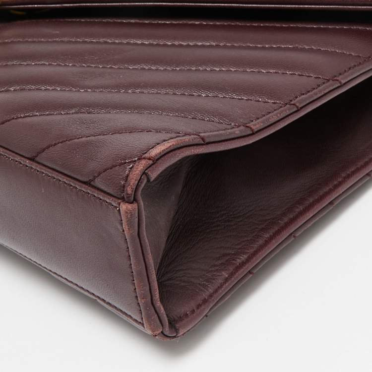 Pre Owned Saint Laurent Burgundy Matelassé Leather Medium Cassandre Flap Bag