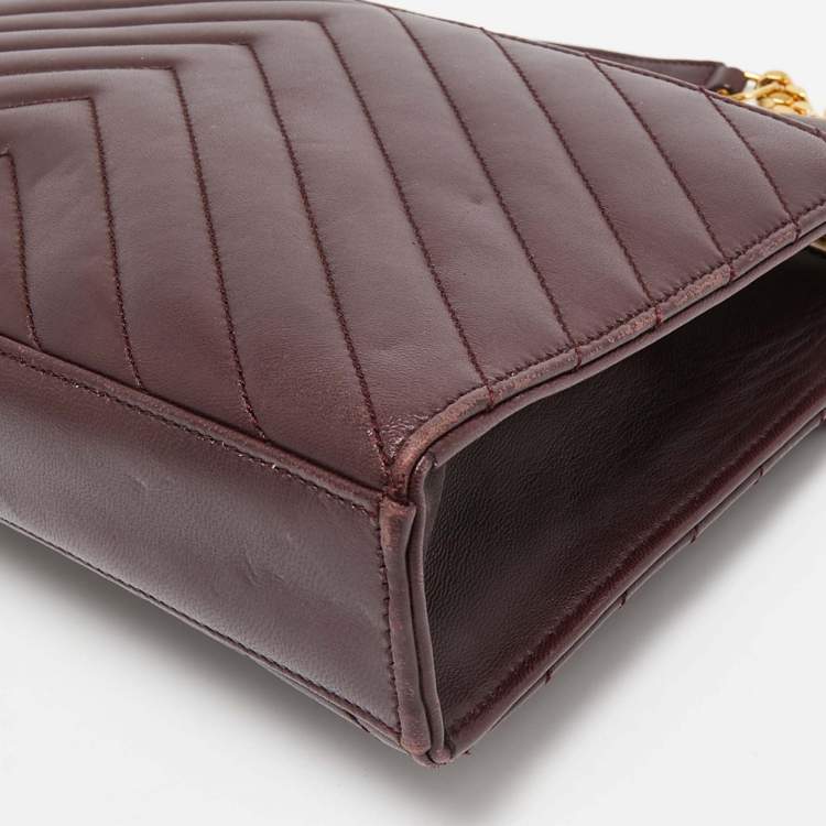 Pre Owned Saint Laurent Burgundy Matelassé Leather Medium Cassandre Flap Bag