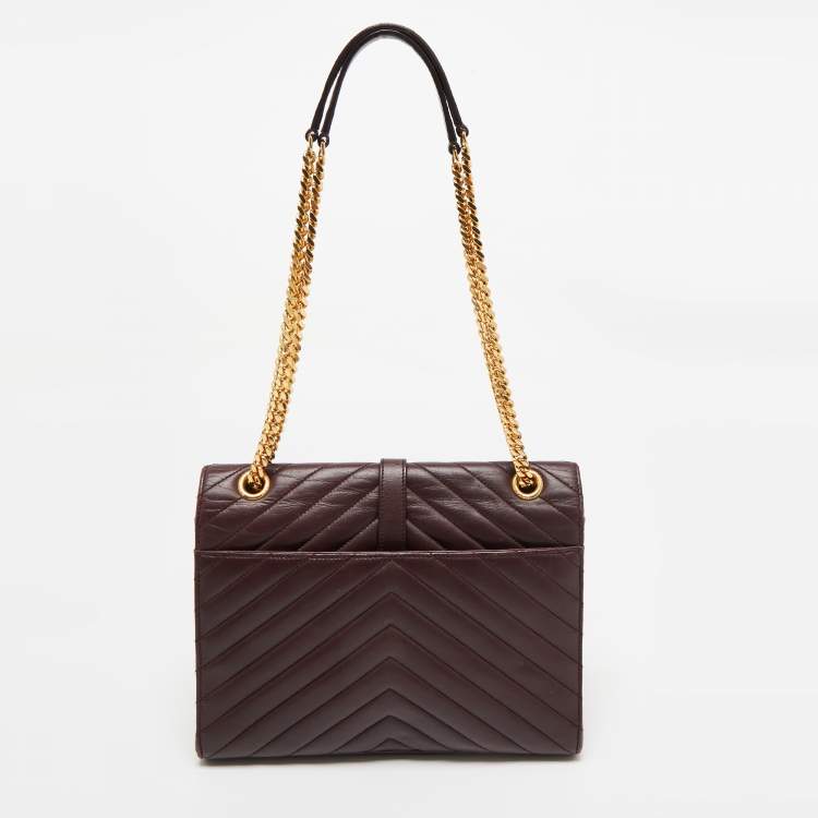 Pre Owned Saint Laurent Burgundy Matelassé Leather Medium Cassandre Flap Bag