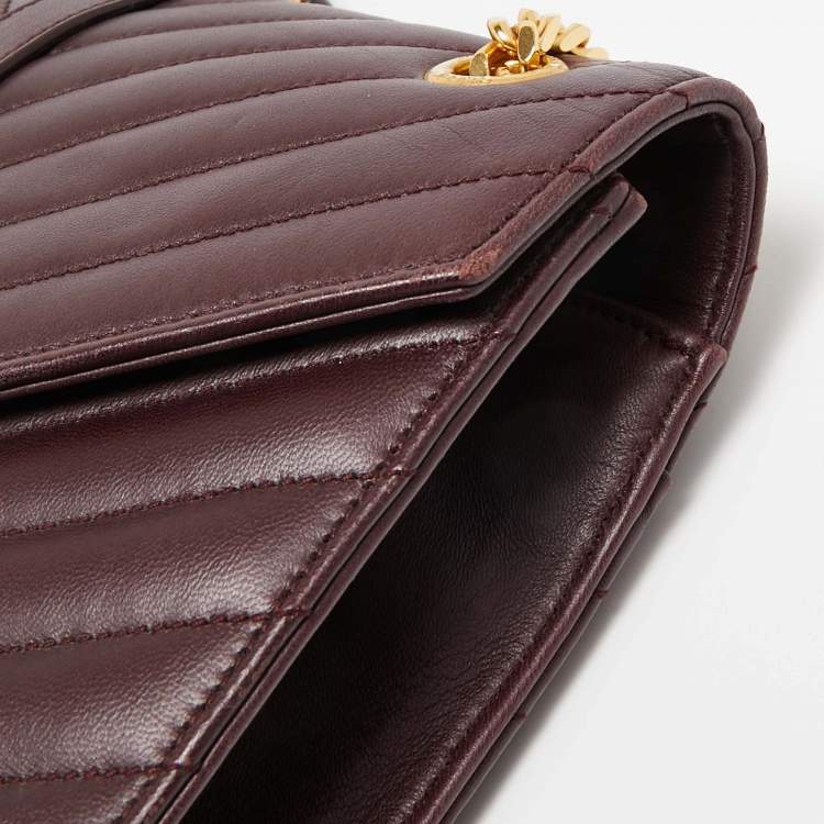 Pre Owned Saint Laurent Burgundy Matelassé Leather Medium Cassandre Flap Bag