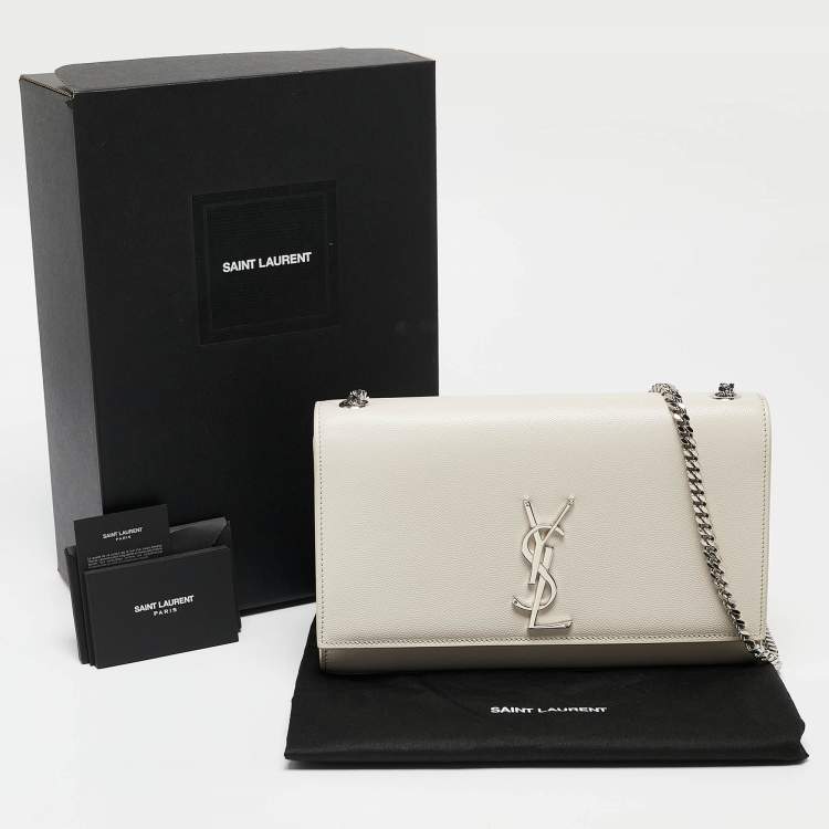 Pre Owned Saint Laurent Off White Leather Medium Kate Shoulder Bag
