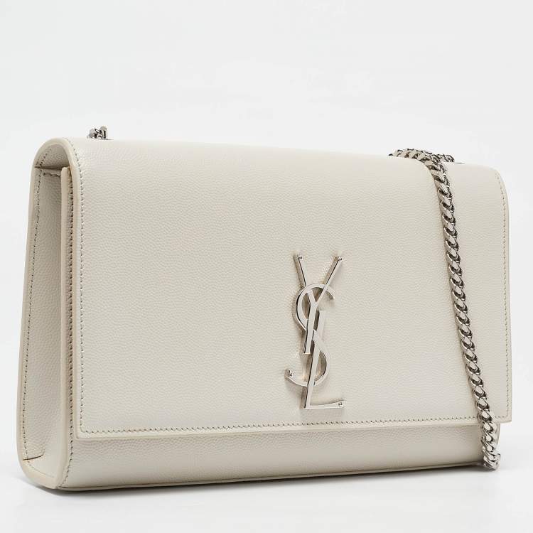 Pre Owned Saint Laurent Off White Leather Medium Kate Shoulder Bag