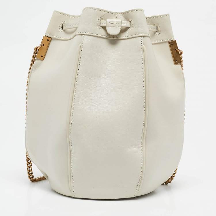 Pre Owned Saint Laurent Off White Leather Small Talitha Bucket Bag