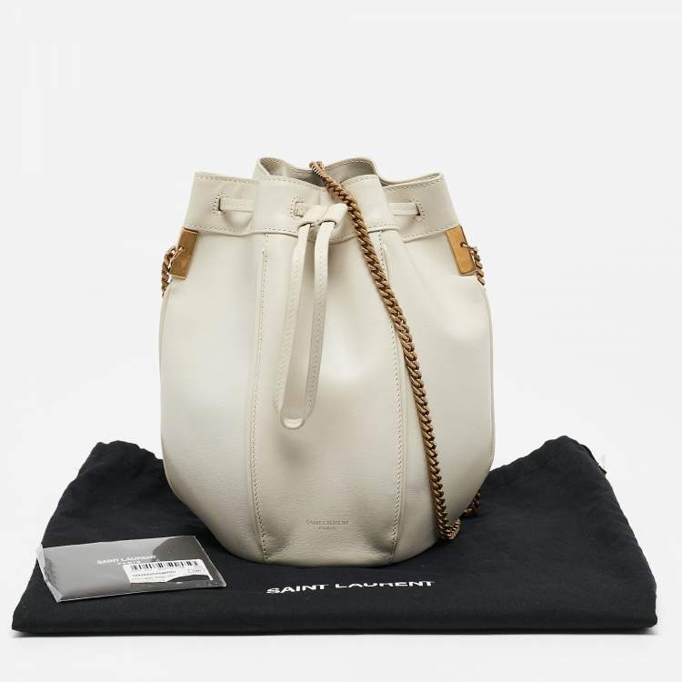 Pre Owned Saint Laurent Off White Leather Small Talitha Bucket Bag