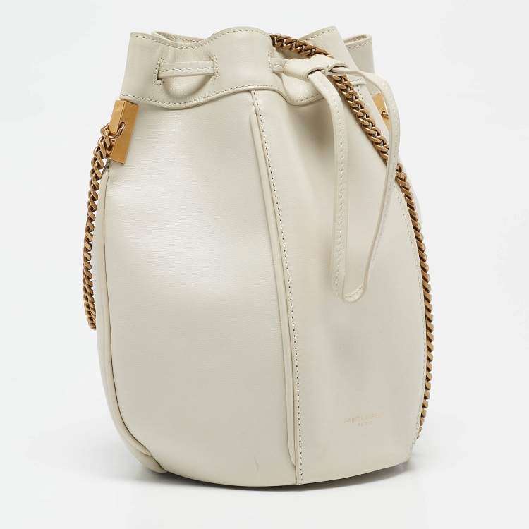 Pre Owned Saint Laurent Off White Leather Small Talitha Bucket Bag