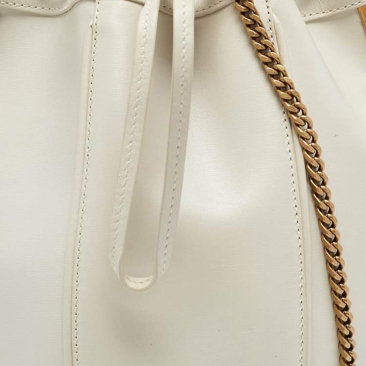 Pre Owned Saint Laurent Off White Leather Small Talitha Bucket Bag