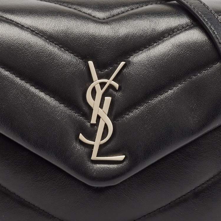 Pre Owned Saint Laurent Black Matelassé Leather Mini Loulou Shoulder Bag