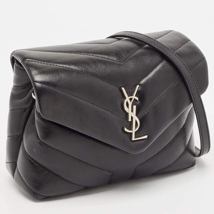 Pre Owned Saint Laurent Black Matelassé Leather Mini Loulou Shoulder Bag