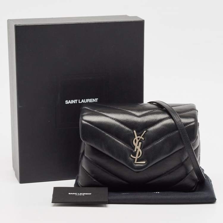 Pre Owned Saint Laurent Black Matelassé Leather Mini Loulou Shoulder Bag