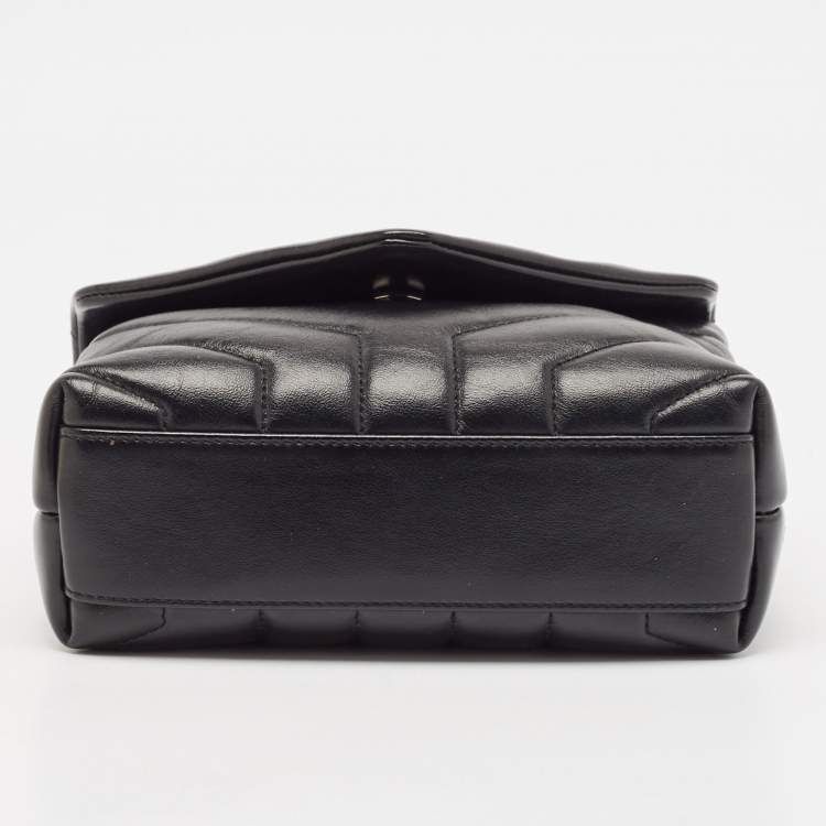 Pre Owned Saint Laurent Black Matelassé Leather Mini Loulou Shoulder Bag