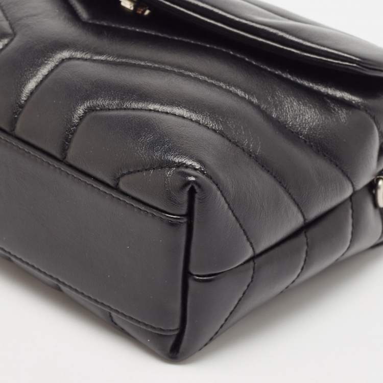Pre Owned Saint Laurent Black Matelassé Leather Mini Loulou Shoulder Bag