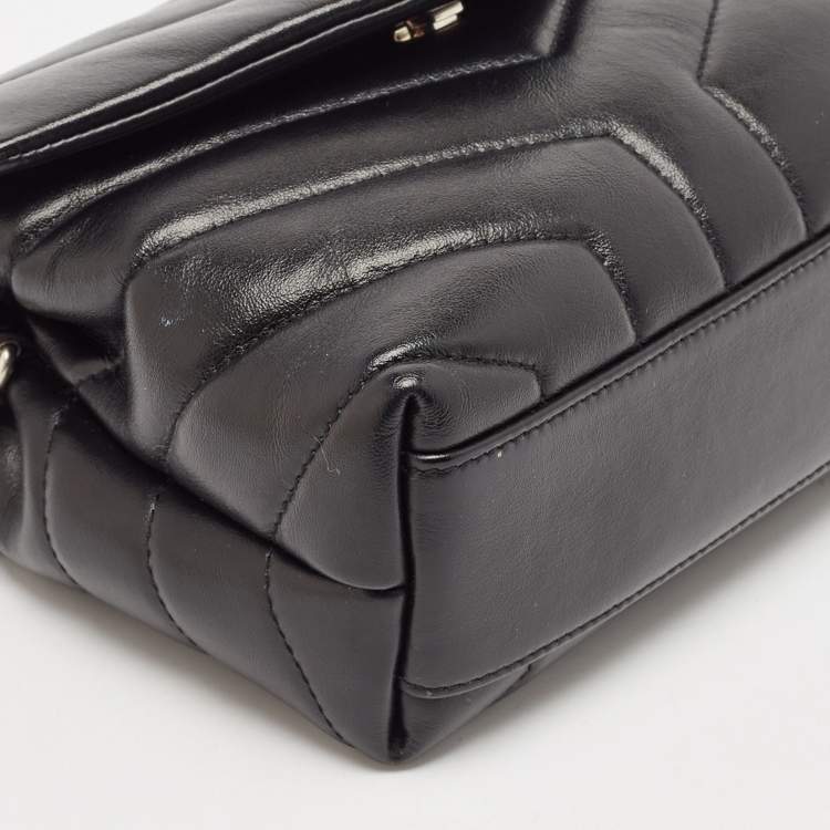Pre Owned Saint Laurent Black Matelassé Leather Mini Loulou Shoulder Bag