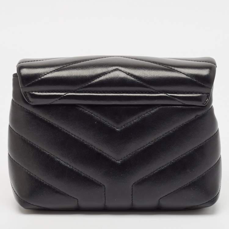 Pre Owned Saint Laurent Black Matelassé Leather Mini Loulou Shoulder Bag