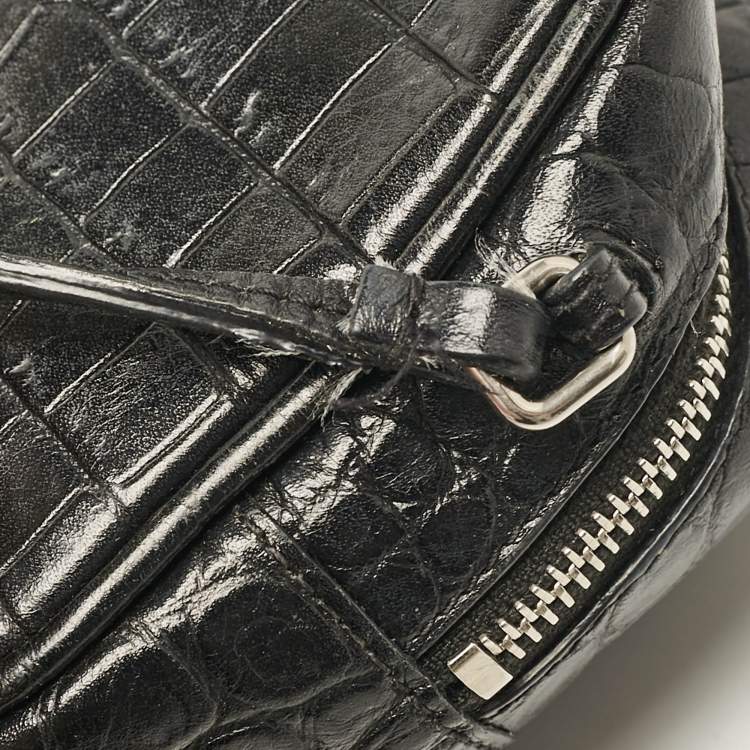 Pre Owned Saint Laurent Black Croc Embossed Leather Blogger Crossbody Bag