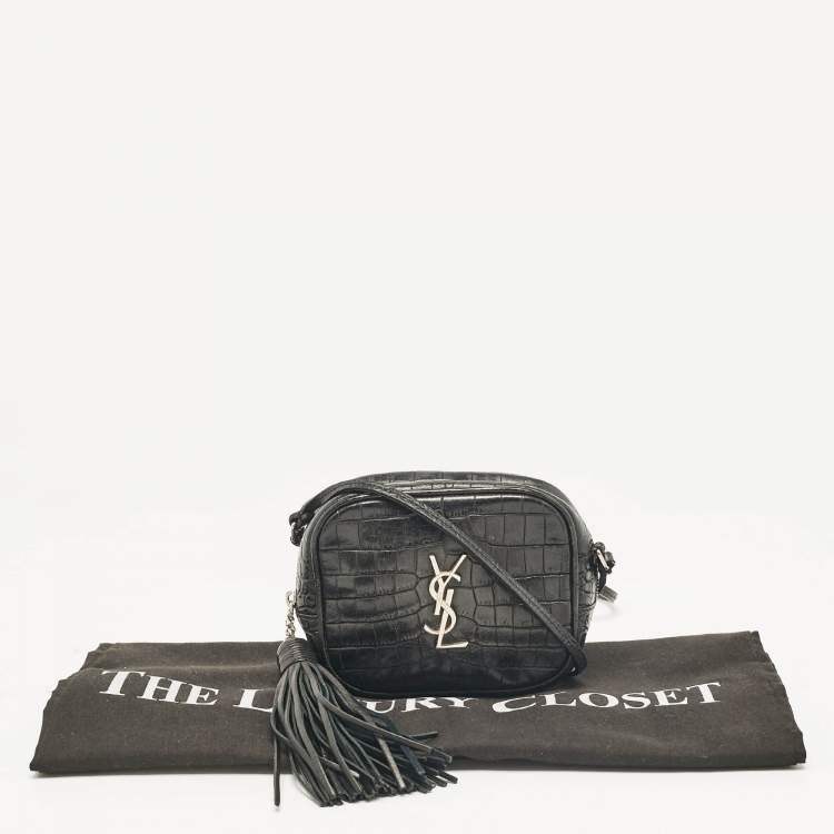 Pre Owned Saint Laurent Black Croc Embossed Leather Blogger Crossbody Bag