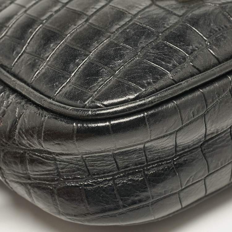 Pre Owned Saint Laurent Black Croc Embossed Leather Blogger Crossbody Bag