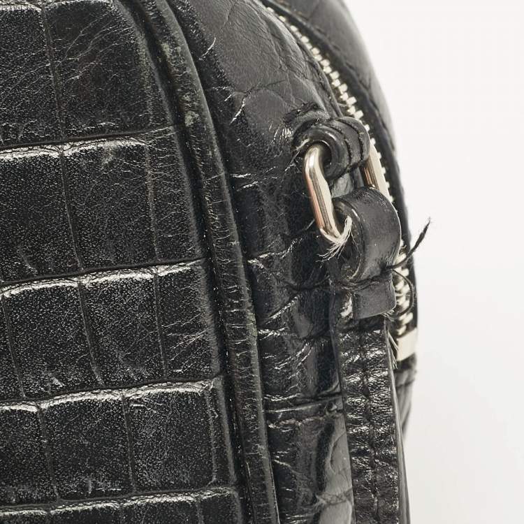 Pre Owned Saint Laurent Black Croc Embossed Leather Blogger Crossbody Bag
