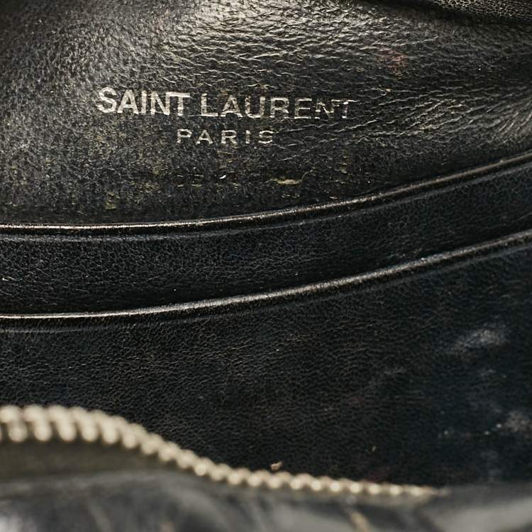 Pre Owned Saint Laurent Black Croc Embossed Leather Blogger Crossbody Bag