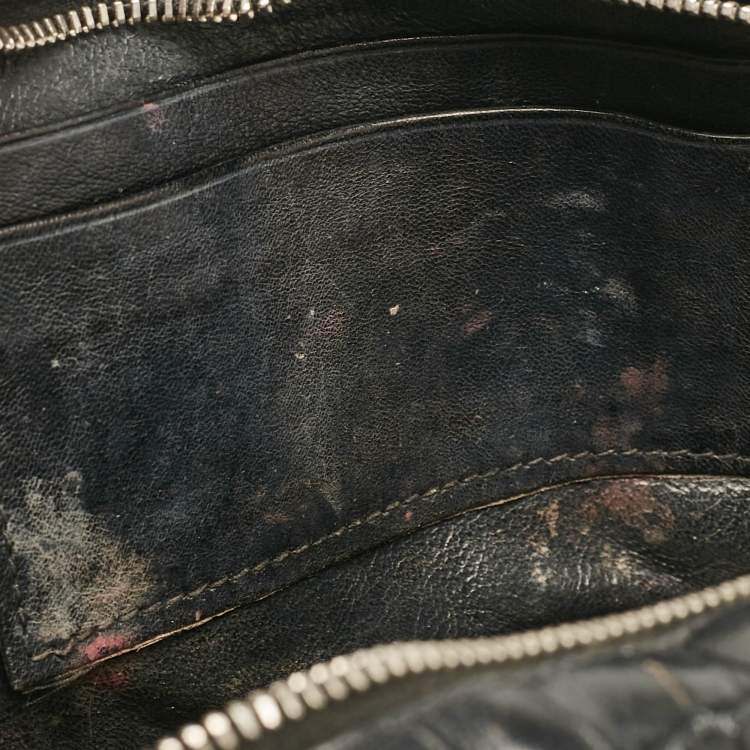 Pre Owned Saint Laurent Black Croc Embossed Leather Blogger Crossbody Bag