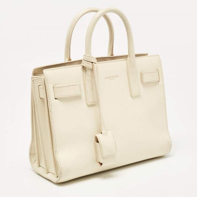 Pre Owned Saint Laurent Cream Leather Nano Classic Sac De Jour Tote