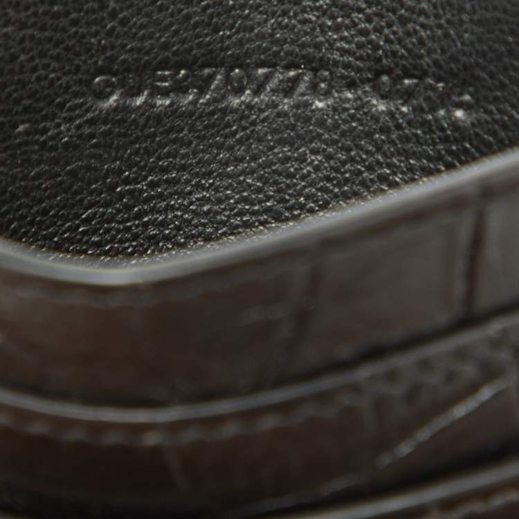 Pre Owned Saint Laurent Black Croc Embossed Leather Monogram Card Holder