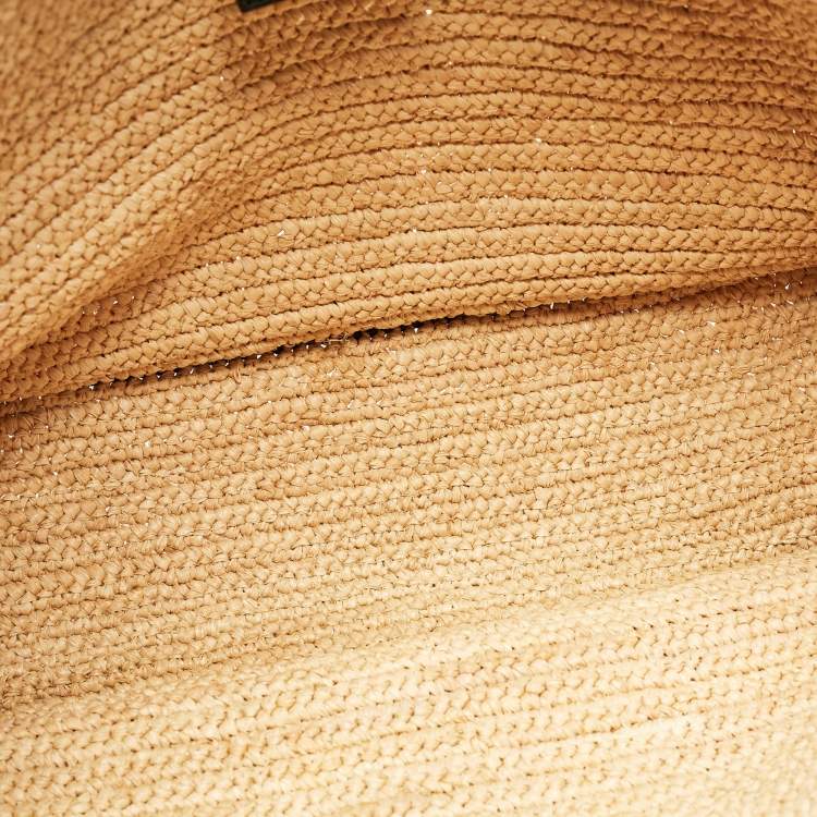 Pre Owned Saint Laurent Black/Natural Woven Straw Large Rive Gauche Tote