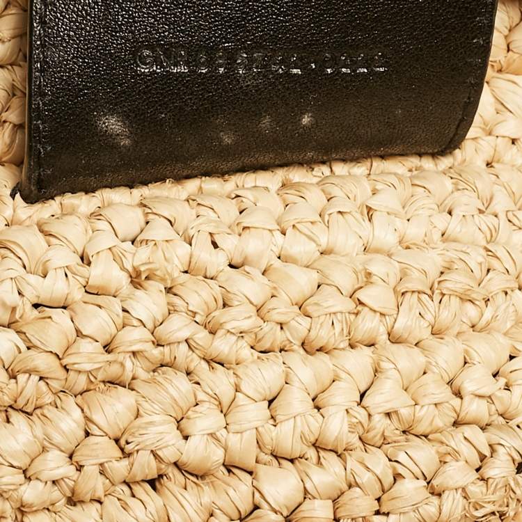Pre Owned Saint Laurent Black/Natural Woven Straw Large Rive Gauche Tote