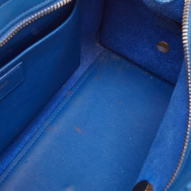 Pre Owned Saint Laurent Blue Leather Baby Monogram Cabas Bag