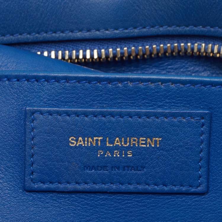 Pre Owned Saint Laurent Blue Leather Baby Monogram Cabas Bag