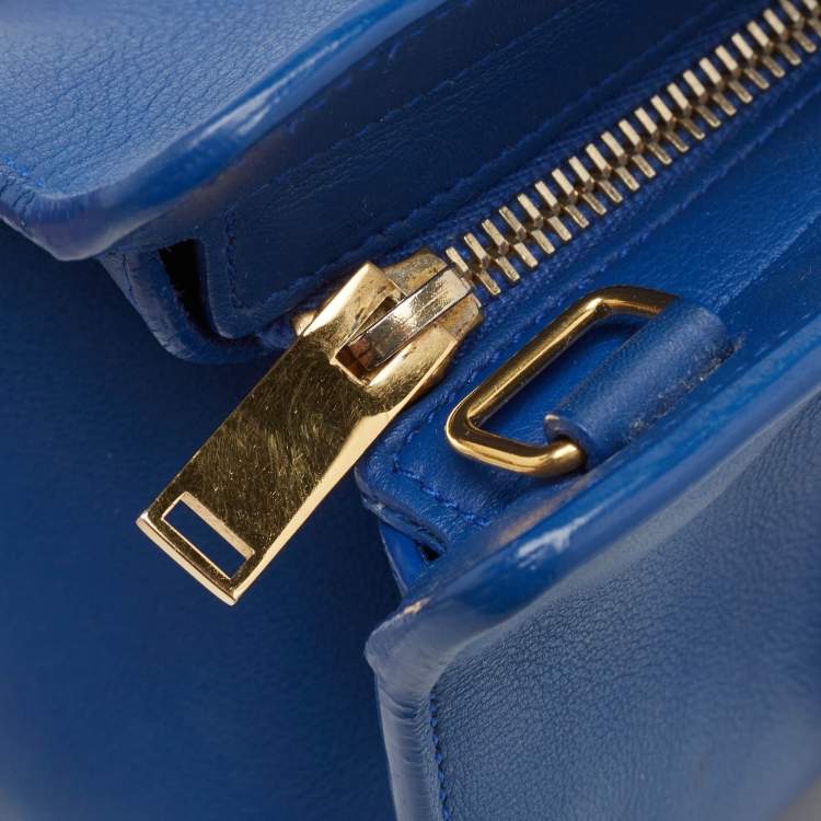 Pre Owned Saint Laurent Blue Leather Baby Monogram Cabas Bag