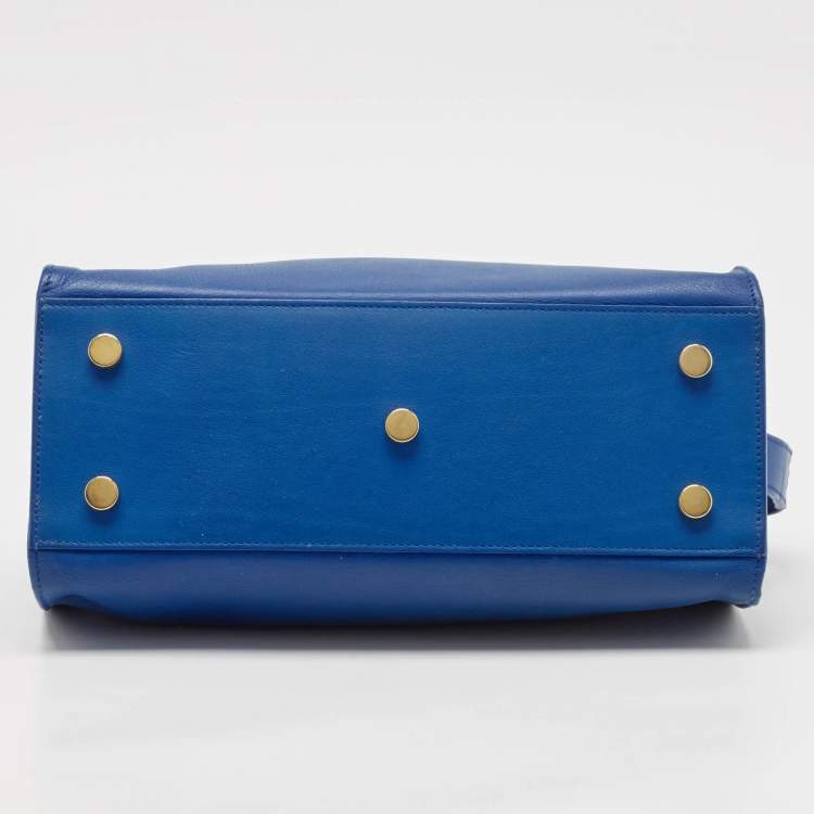 Pre Owned Saint Laurent Blue Leather Baby Monogram Cabas Bag
