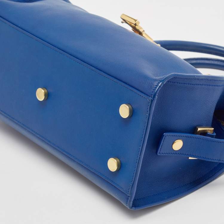 Pre Owned Saint Laurent Blue Leather Baby Monogram Cabas Bag
