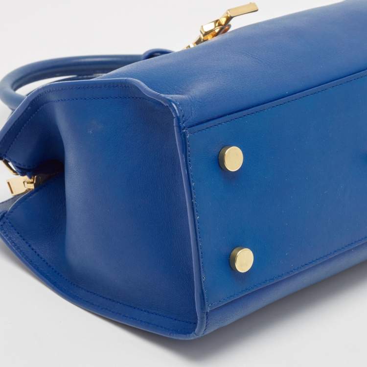 Pre Owned Saint Laurent Blue Leather Baby Monogram Cabas Bag