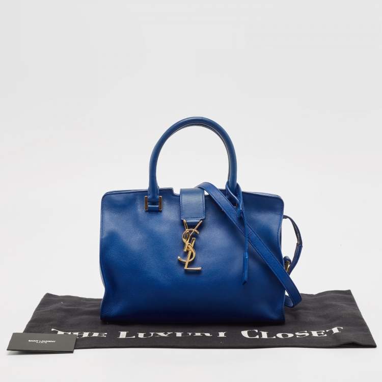 Pre Owned Saint Laurent Blue Leather Baby Monogram Cabas Bag
