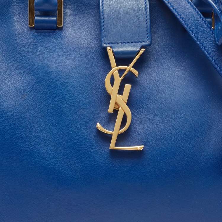 Pre Owned Saint Laurent Blue Leather Baby Monogram Cabas Bag