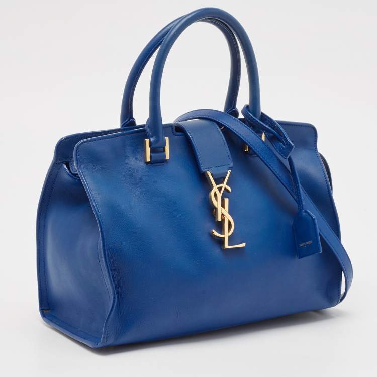 Pre Owned Saint Laurent Blue Leather Baby Monogram Cabas Bag