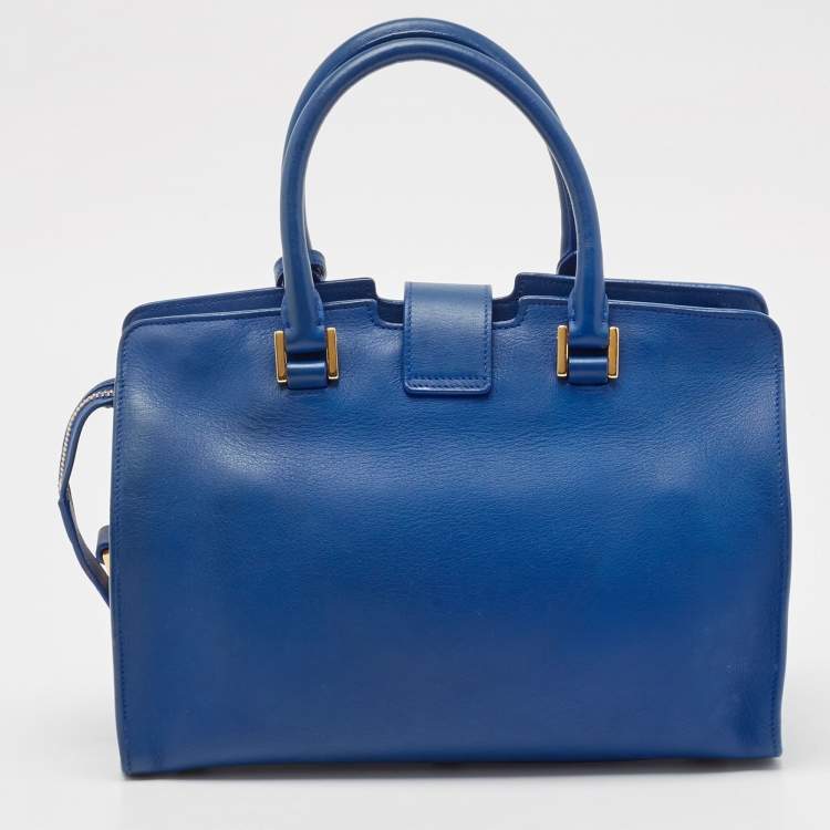 Pre Owned Saint Laurent Blue Leather Baby Monogram Cabas Bag