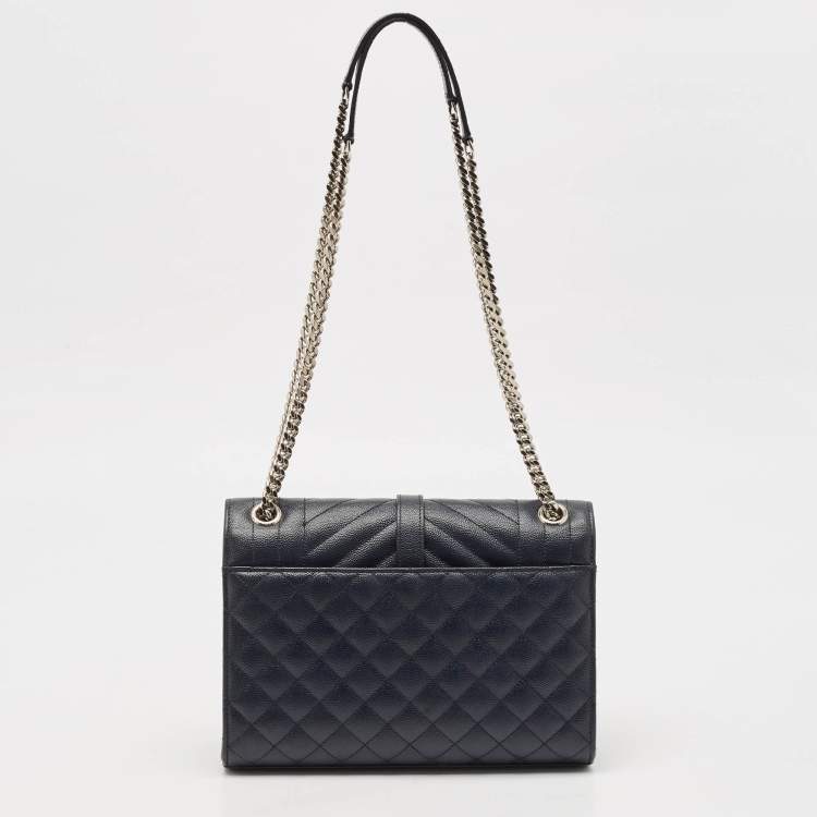 مملوكة مسبقًا Saint Laurent Navy Blue Mix Matelassé Leather Medium Envelope Chain Shoulder Bag
