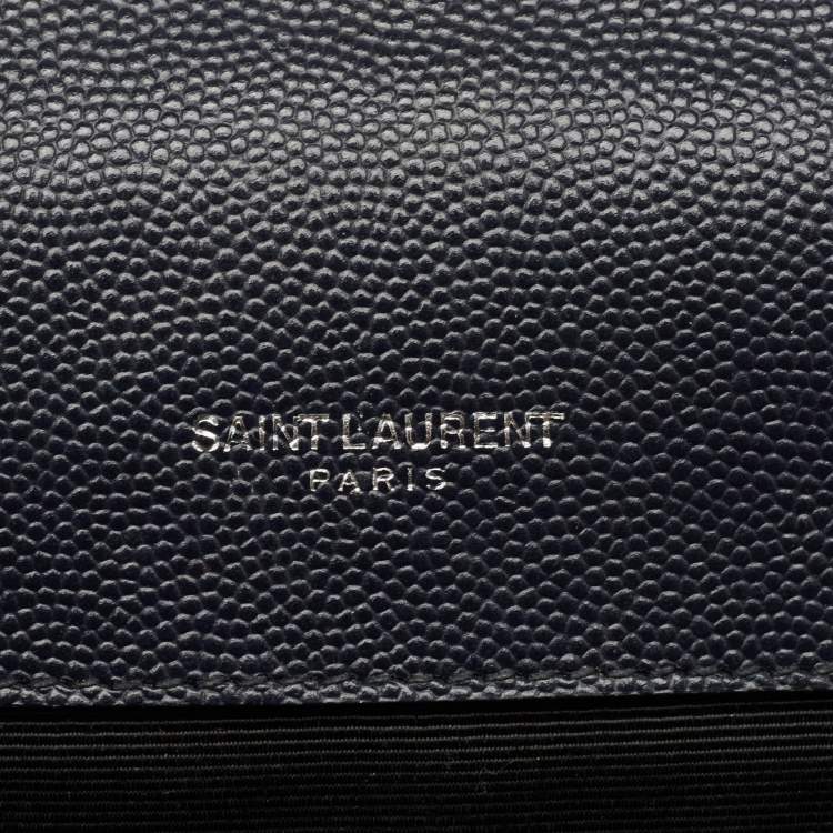مملوكة مسبقًا Saint Laurent Navy Blue Mix Matelassé Leather Medium Envelope Chain Shoulder Bag